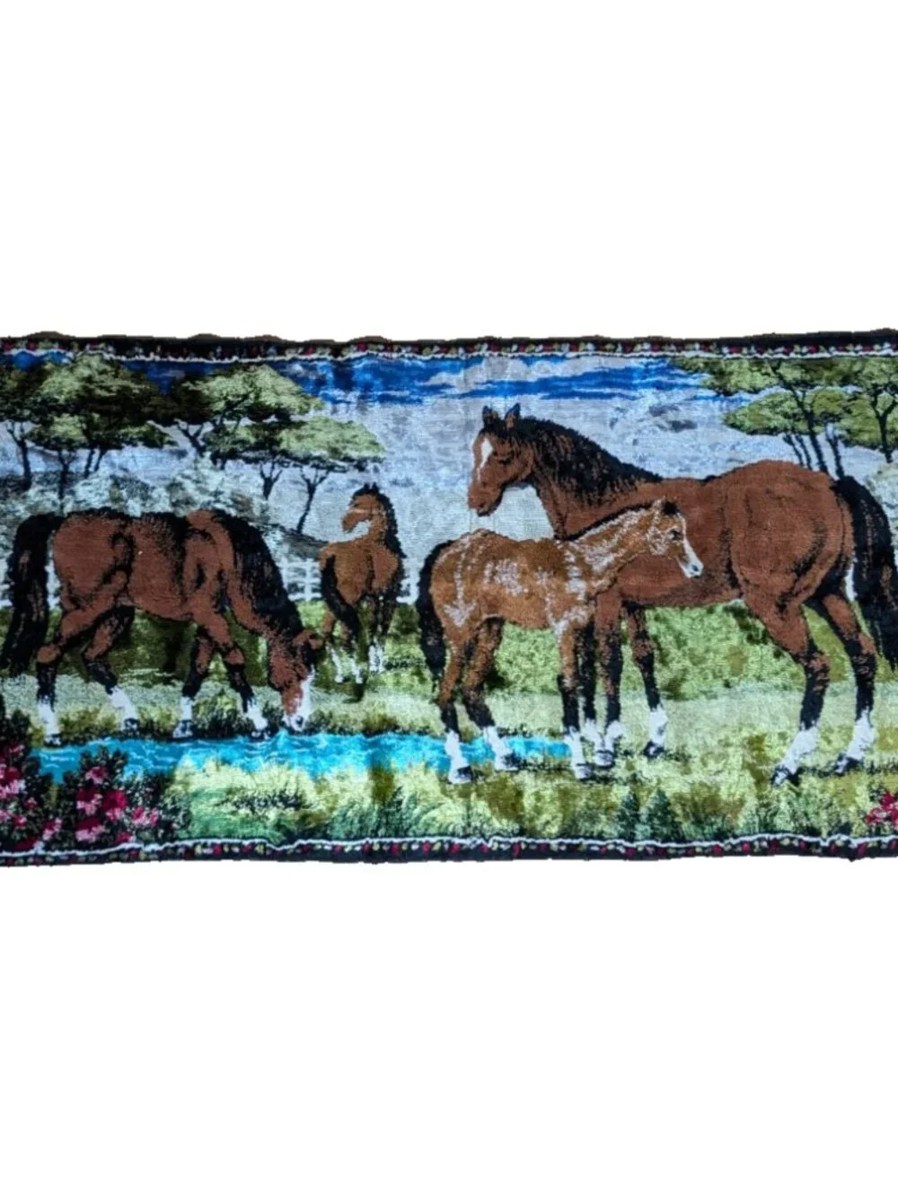 Vintage GORGEOUS Velvet Horse Tapestry Wall Hanging Rug  15.5 x 6